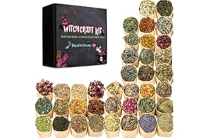 BABICLEAN 38Pcs Witchcraft Supplies kit, Dried Witch Herbs Set and Dried Herbs and Flowers for Witchcraft Pagan, Rituals, Spells, Lye for soap Making and Candle Wax for Candle Making for Beginner