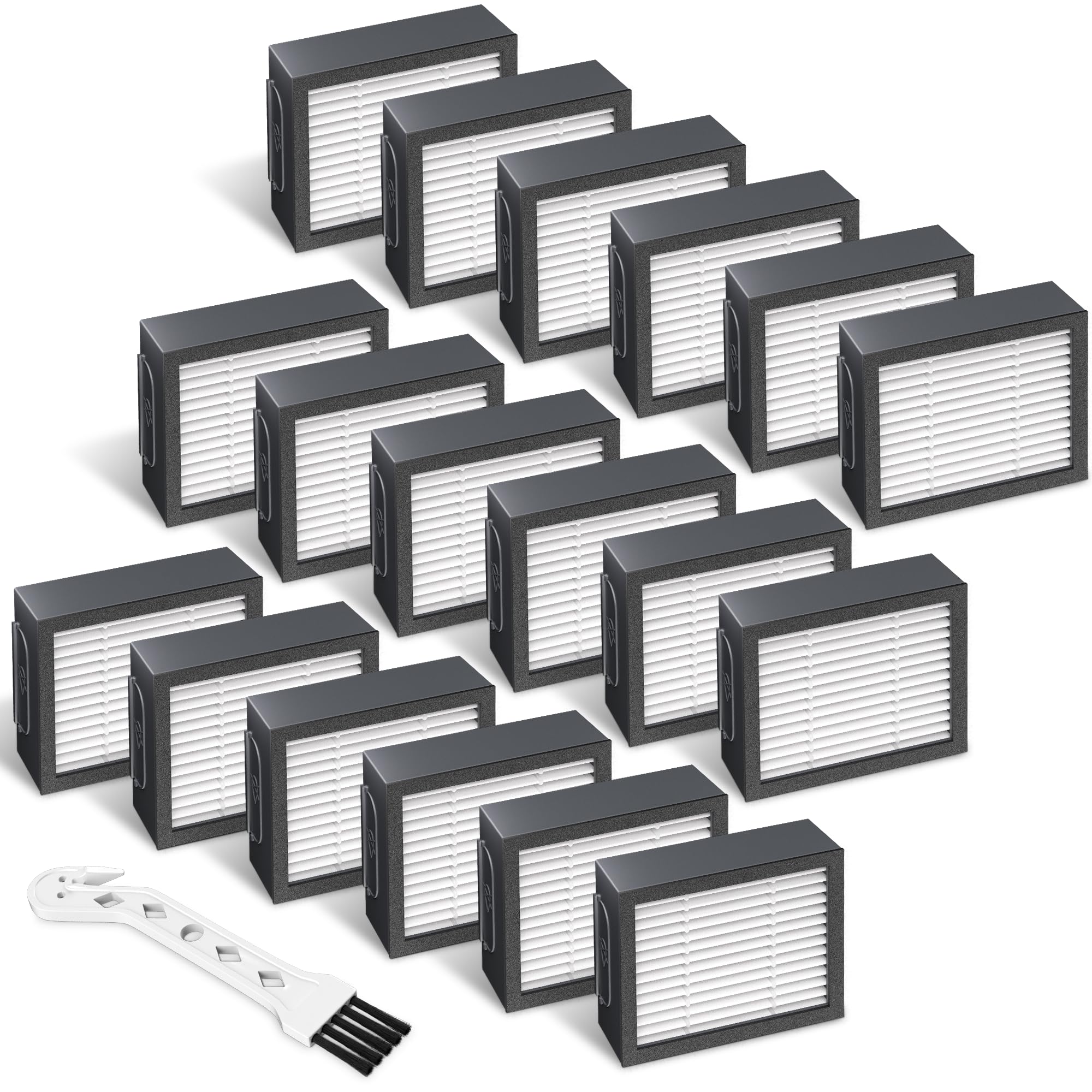 Improvedhand Filters Replacement Fit for i-Robot Roomba E I & J Series i7 i7+/plus i3 i3+ i4 i6 i6+ i8 i8+ E5 E6 E7 Vacuum Cleaner parts 4639161, 18 Pack Filter Replacements + 1 Cleaning Brush