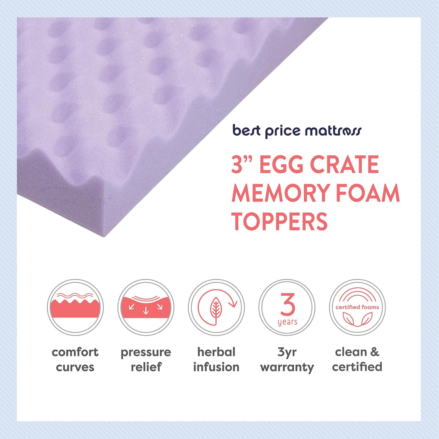 Best Price Mattress 3 Inch Egg Crate Memory Foam Topper, Mattress Pad with Soothing Lavender Infusion, CertiPUR-US Certified, Queen: Furniture & Decor