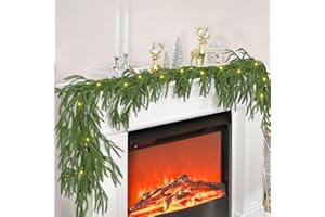 VICAMB 8.8FT Christmas Norfolk Pine Garland, Real Touch Cedar Garland Artificial Pine Cypress Vines,Greenery Garland for Holiday Xmas Indoor Mantle Decor