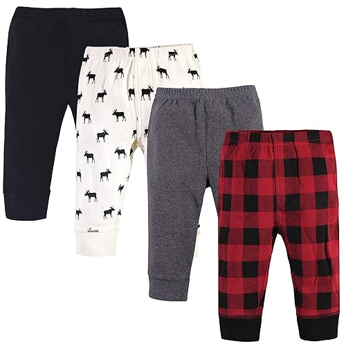 Touched by Nature Unisex Baby Organic Cotton Pants, Buffalo Plaid Moose, 5 Toddler