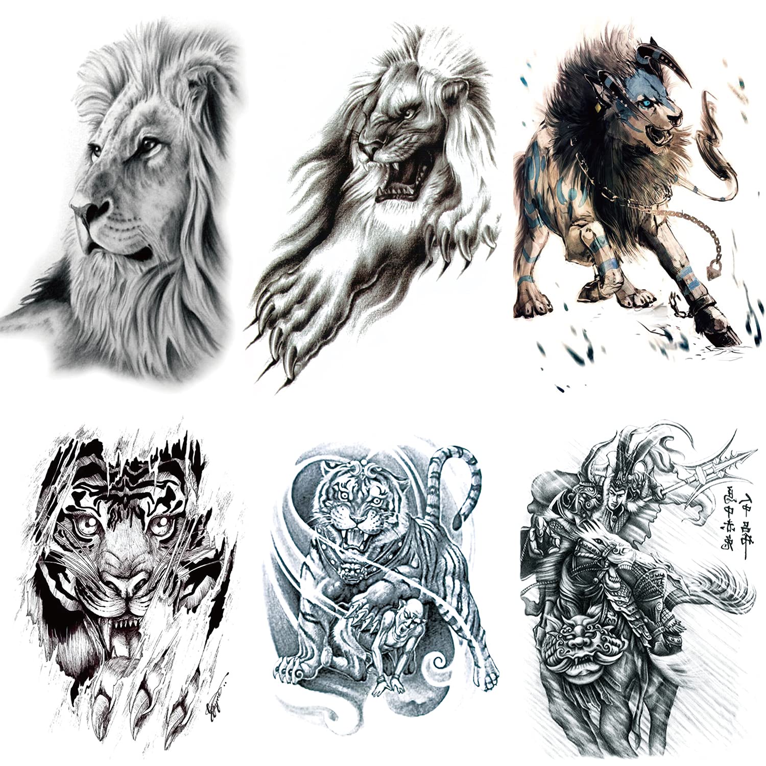 6 Sheets Temporary Ferocity Animal Tattoo Sticker Women Men Date Body Makeup Gift