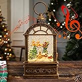 Snow Globe Christmas Lantern Decorations - 9.8”USB Plug-in & Battery Operated Music can be Turned Off,Portable Creative Water Glitters Lighted Music Christmas Snow Globe Lantern for Christmas Decor