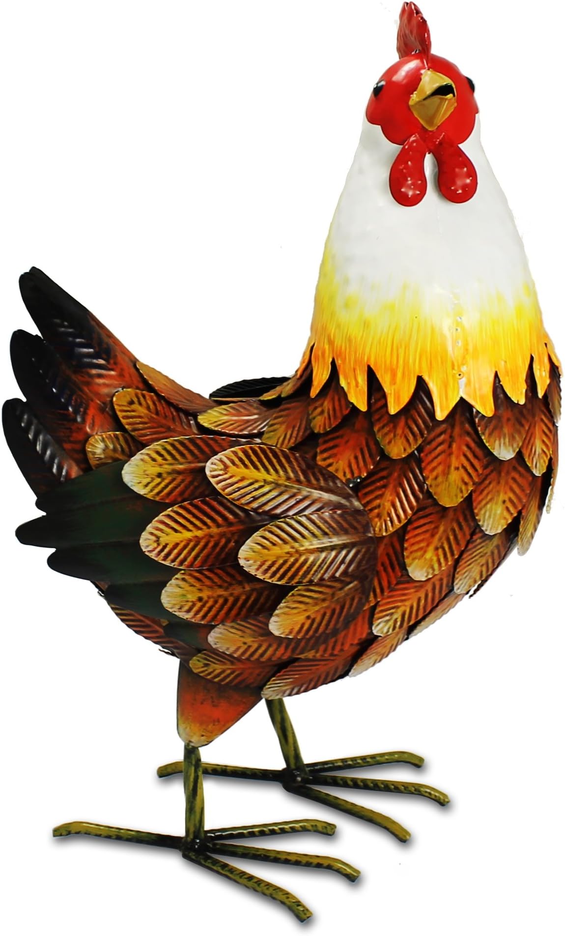 40cm Lifelike Metal Hand Painted Farmyard Hen / Chicken Ornament for Indoor or Outdoor Use - Lifesize, Realistic