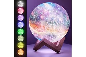 Mind-Glowing Galaxy Moon Lamp with Multi Colors, Touch/Remote, Wood Stand - Teen Girl Room Decor, Trendy Stuff - Birthday Gift for Any Year Old Teenage Girl - Cool Night Light for Kids (4.7 inch)
