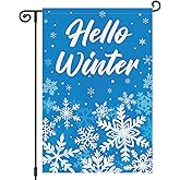 Heyfibro Hello Winter Garden Flag 12x18 Inch Double Sided Winter Snowflakes Garden Flag Seasonal Small Yard Flags for Outside House Farmhouse Holiday Outdoor Decoration