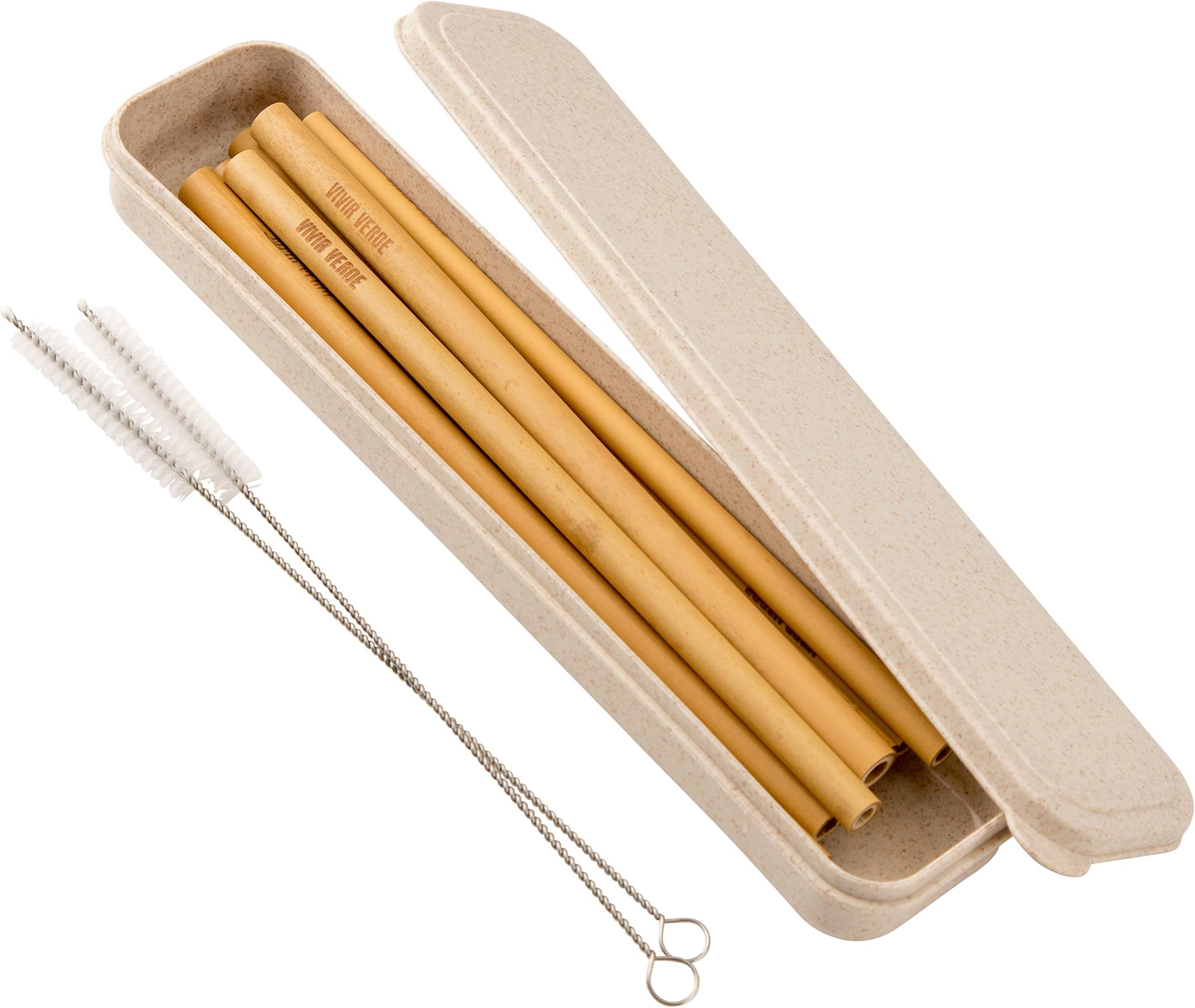 Reusable Bamboo Straws with Case| 8in long Biodegradable Wooden Set of 8 Straws & 2 Cleaning Brushes| Eco-Friendly Travel| Alternative to Plastic & Stainless Steel| Organic| Gift set| Waste less