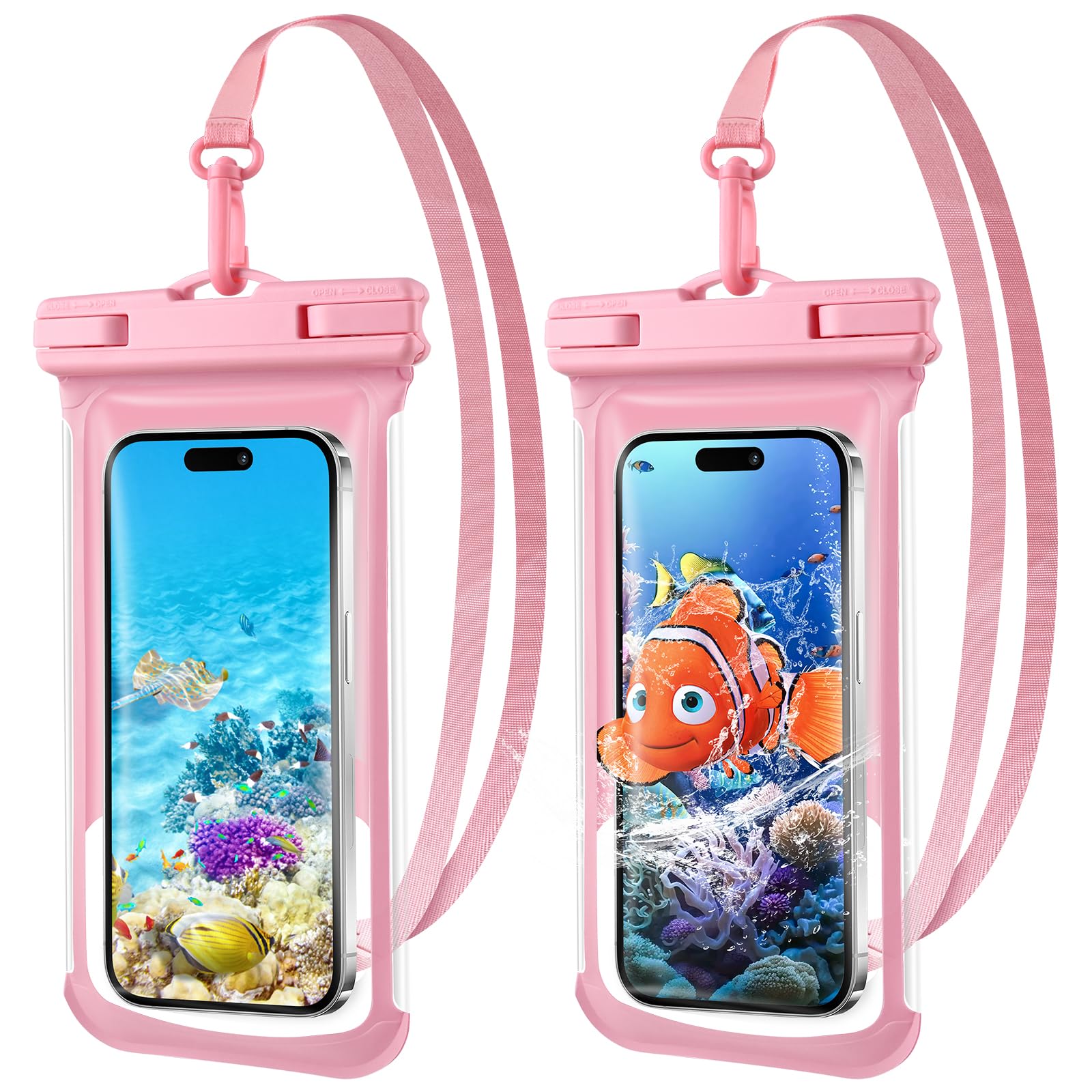 Photo 1 of 2 Pack Waterproof Phone Pouch- IPX8 Cellphone Dry Bag [Beach Cruise Essentials], 3D Design Waterproof Phone Case for 16/15/14/13/12/11 Pro Max Plus Samsung Up to 7.5", Pink+Pink