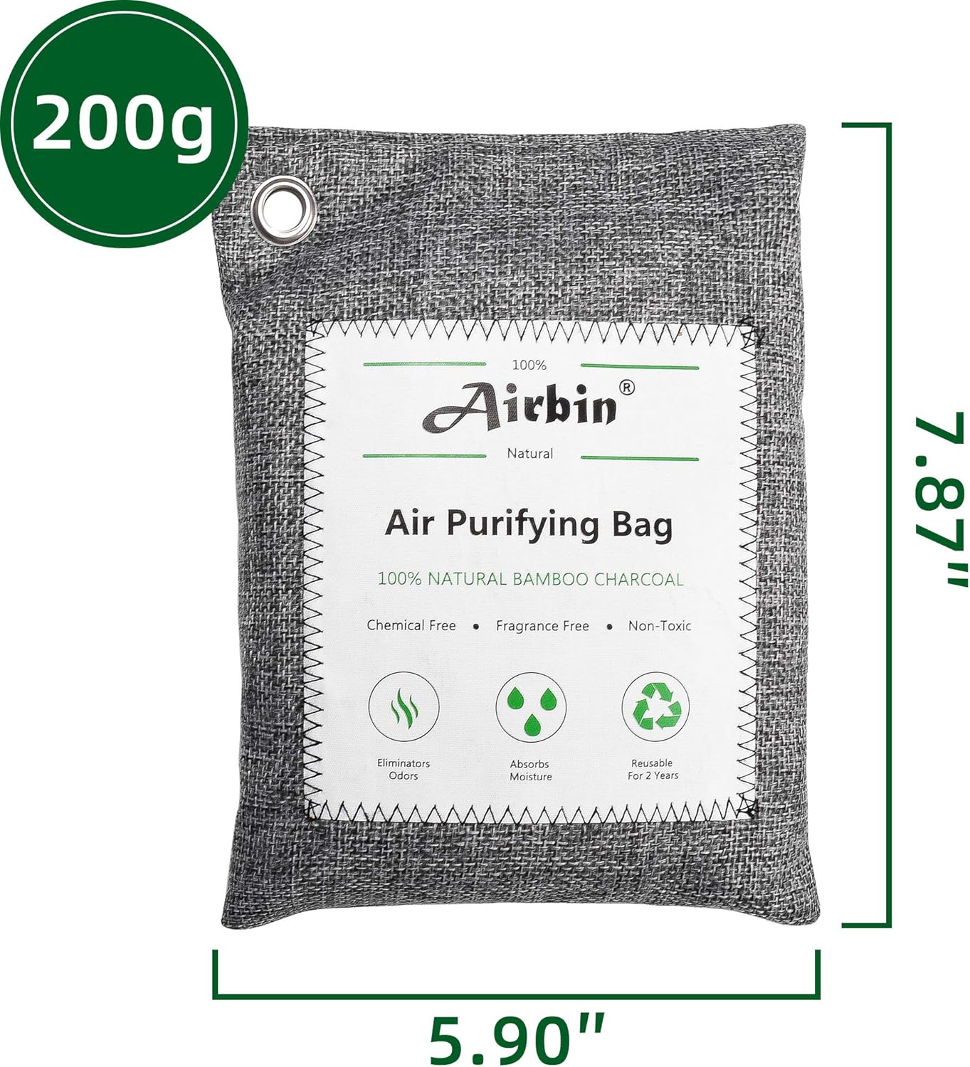 Airbin Bamboo Charcoal Air Purifying Bags 4 Pack，Natural Air Freshener, Odor Absorber for Home, Pets, Shoes, Closet Deodorizer: Kitchen & Dining