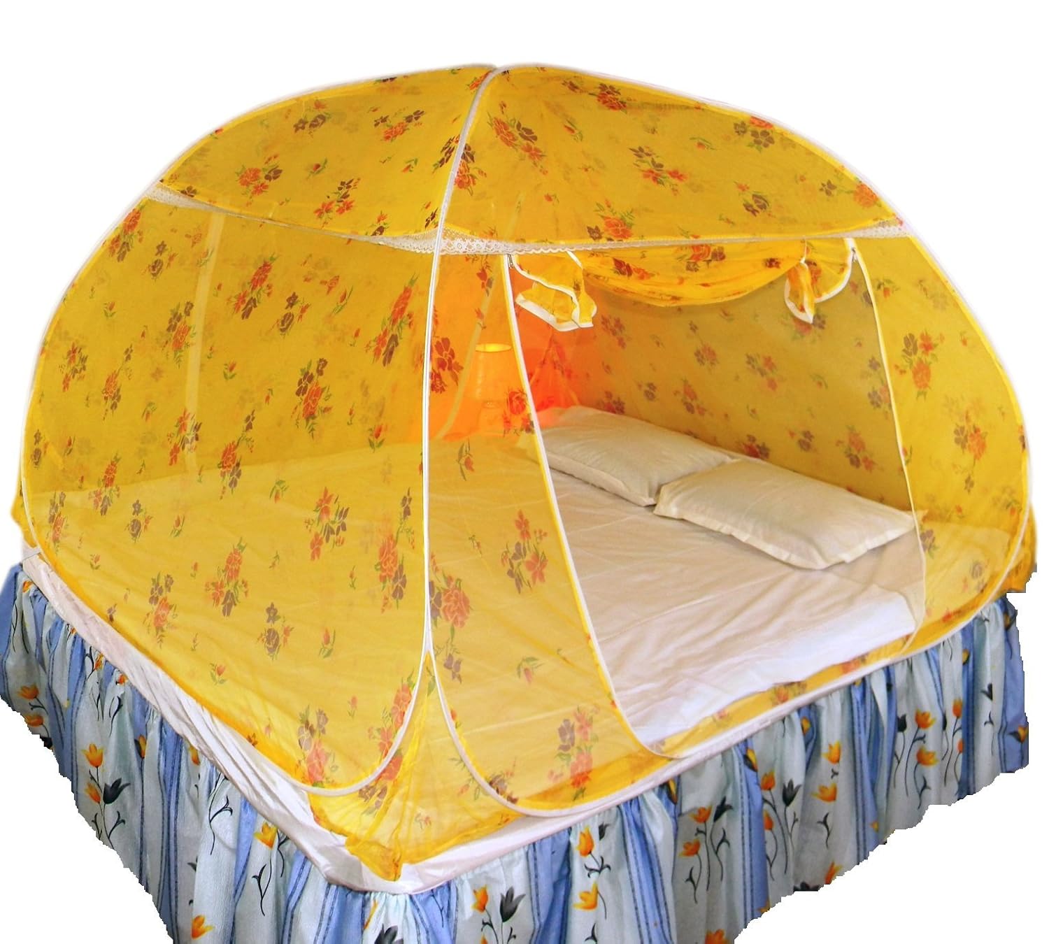 Healthy Sleeping Foldable Polyester Double Bed Mosquito Net (Yellow