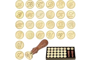 PATIKIL Alphabet Wax Seal Stamp Kit, 26 Letters A-Z Sealing Wax Stamp with 2pcs Wooden Handles, Gift Box Letter Initial Brass