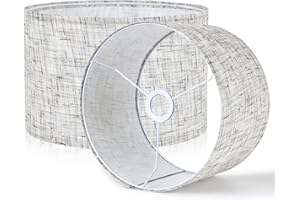 YISUN Lamp Shades Set of 2,11.8 * 11.8 * 7.9inch,for Table Lamp，Floor Light，Chandelier,Natural Linen Hand Crafted. (White)