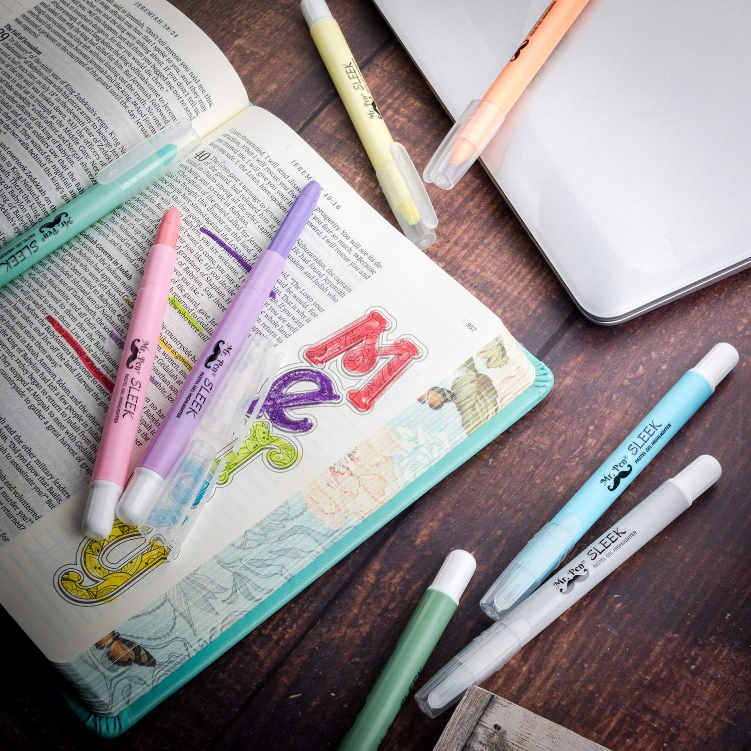Mr. Pen- Bible Highlighters, Pastel Gel Highlighters, 8 Pack, Assorted Colors, Bible Highlighters No Bleed, Pastel Highlighter, Gel Highlighters, Pastel Highlighter Set, Dry Highlighter, Bible Markers : Office Products