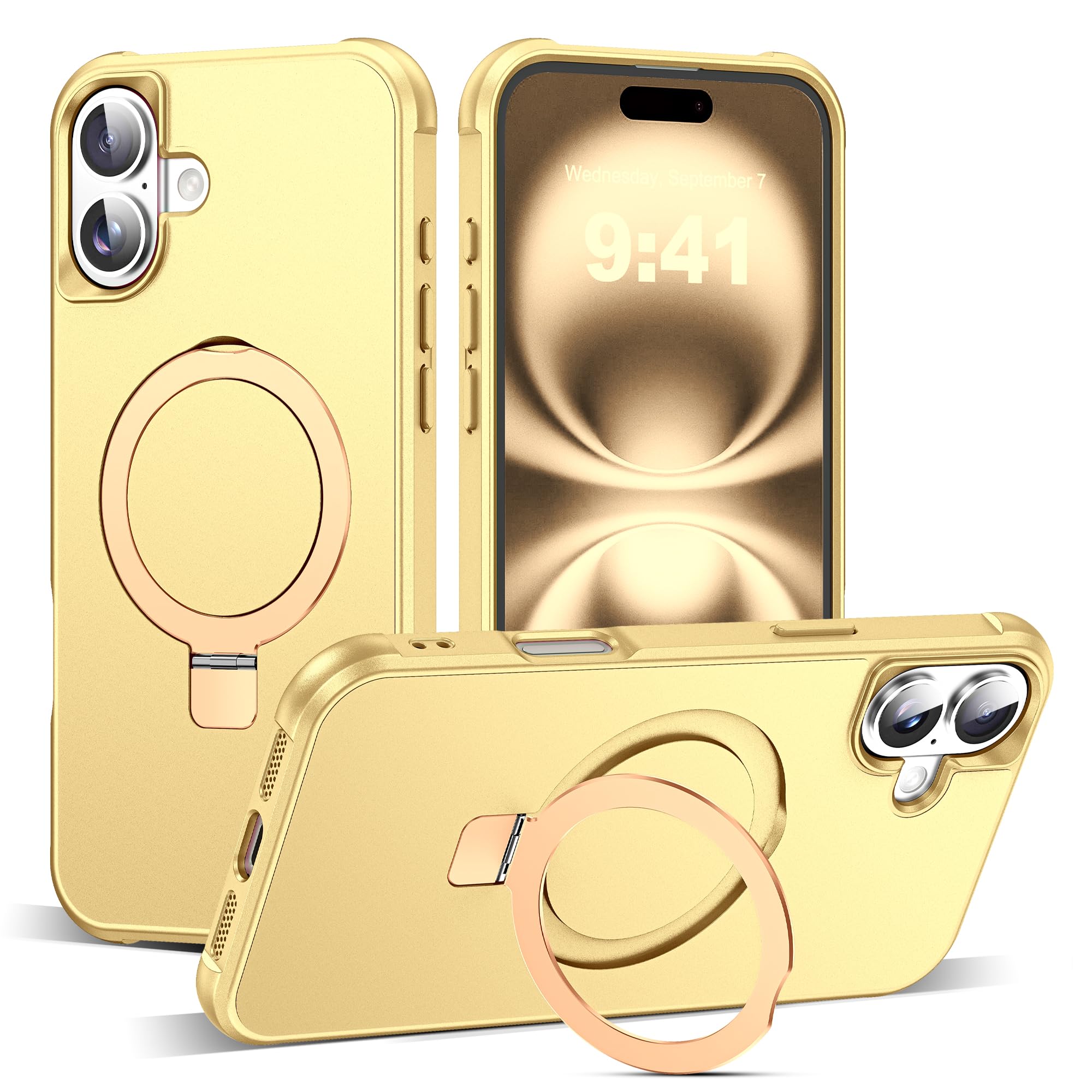 Photo 1 of TIANLI Designed for iPhone 16 Plus Case with Magnetic Invisible Ring Stand [Compatible with Mag-Safe] [Military Drop Protection] Shockproof Anti-Slip Cover for iPhone 16 Plus 6.7",Gold