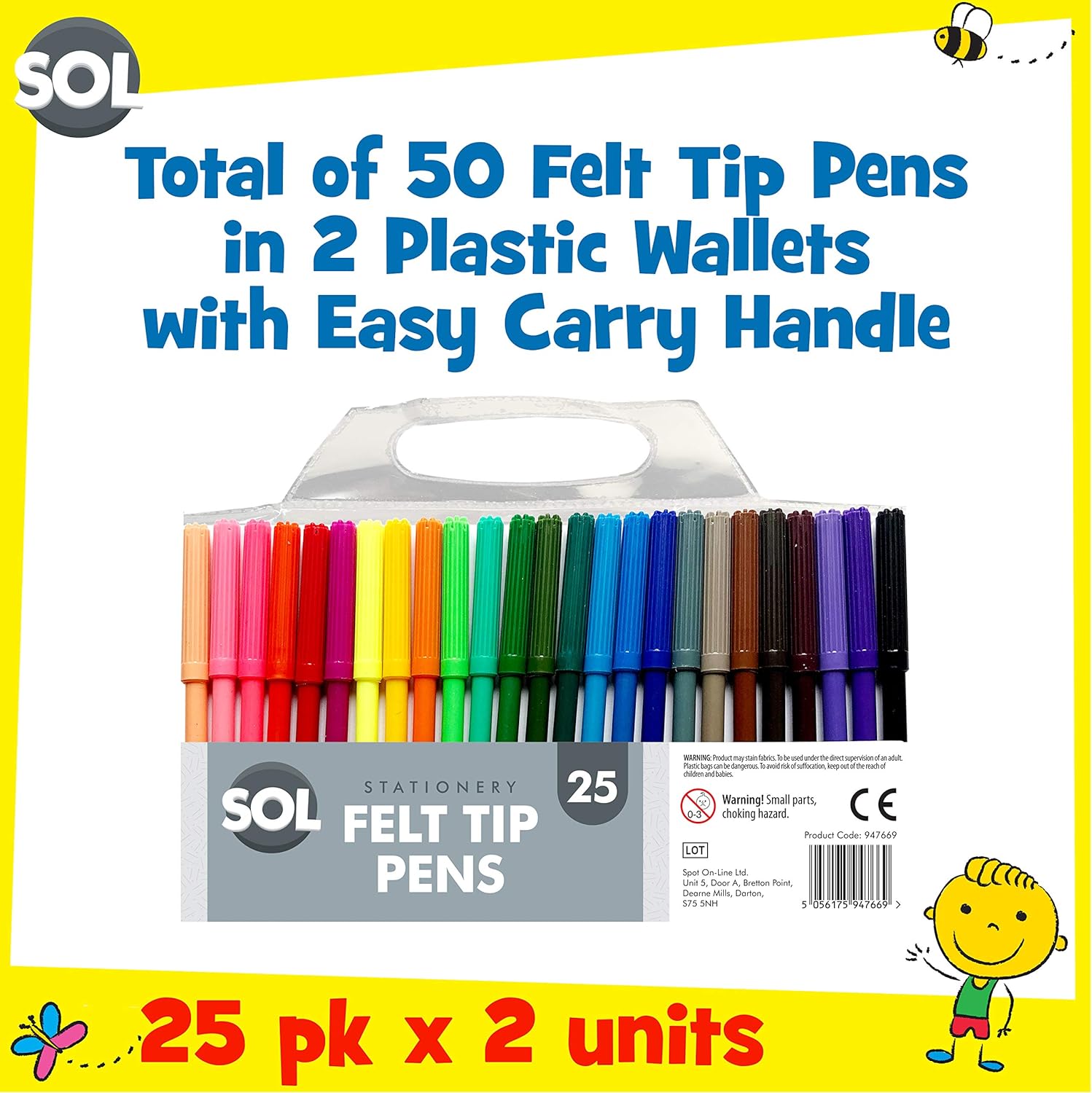 SOL 50 Felt Tip Colour Pens, Bright Colour Felt Pens for Smooth & Precise Writing & Colouring - Image 3