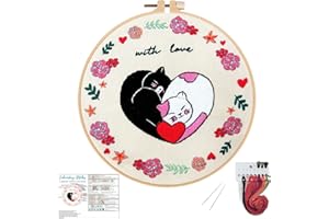 Louise Maelys Love Heart Cat Embroidery Kits for Beginners, DIY Cross Stitch Kits for Adults Starter Including Embroidery Cloth with Pattern, Hoop, Needles Instruction and Threads