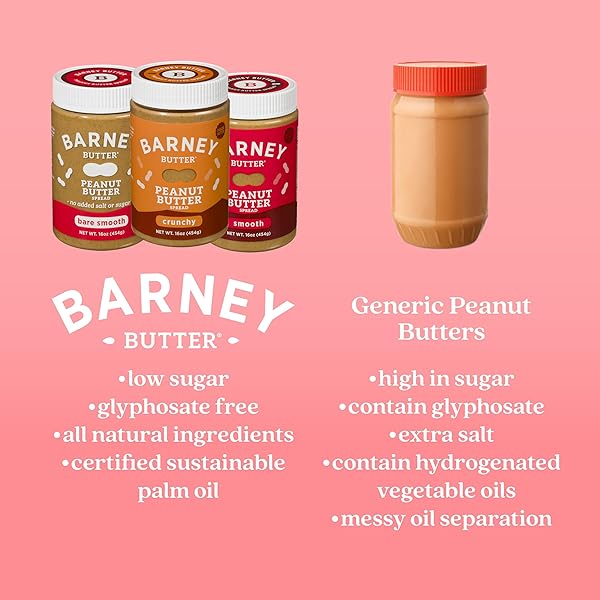 BARNEY BUTTER PEANUT BUTTER, BARE SMOOTH, 16 OUNCE JAR, NATURAL, NO STIR, NON-GMO, GLUTEN FREE, KETO, VEGAN