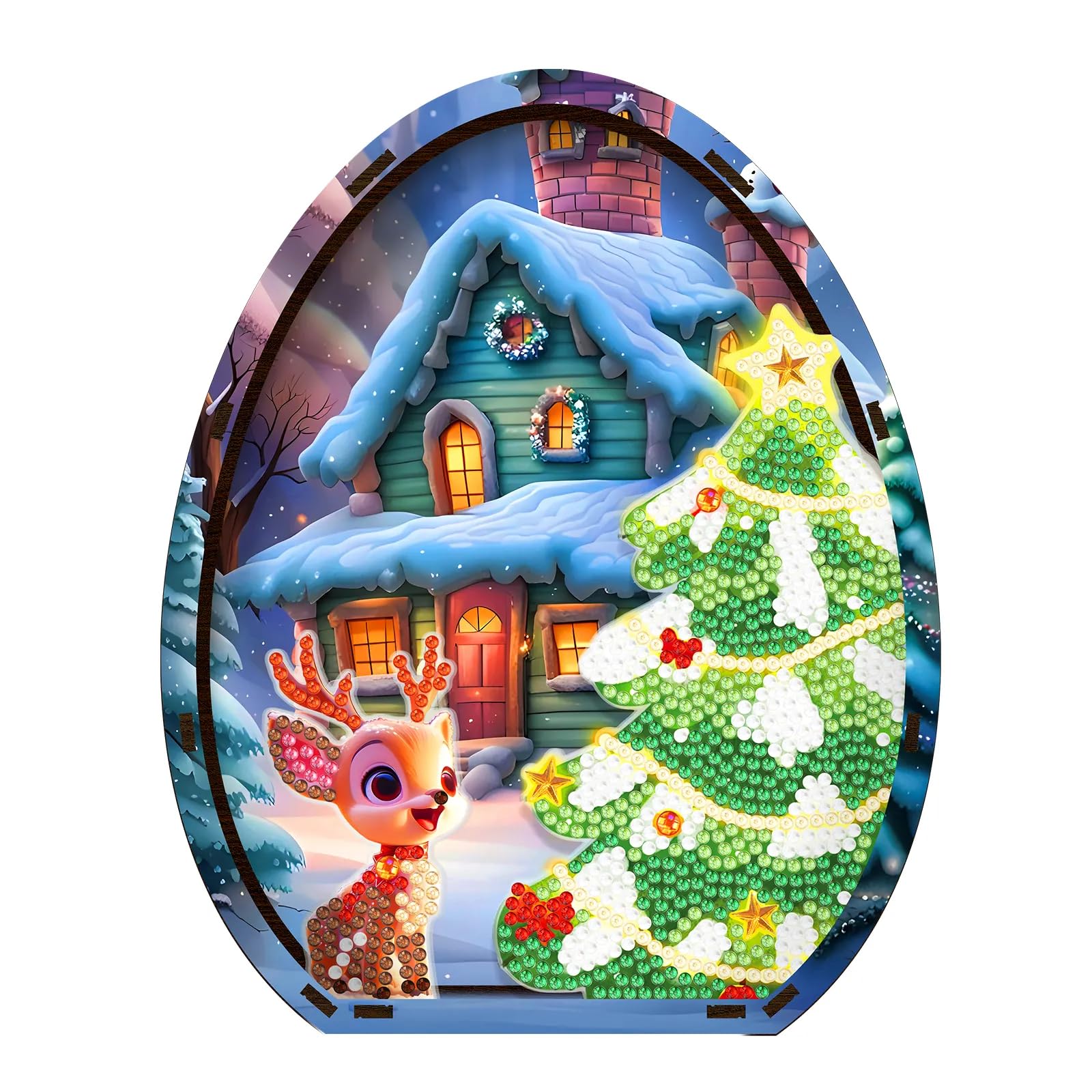 Syntego 3D DIY Christmas Reindeer Scene Diamond Painting Kit I Acrylic Crystal Rhinestone Wooden Table Top Decorations for Home, Holidays & Special Occasions I Long-Lasting, Easy to Use & Carry