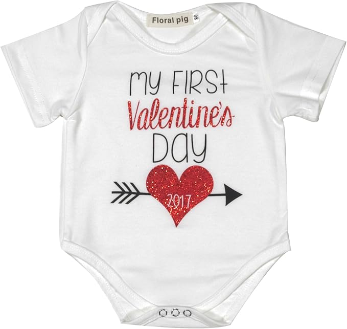 Newborn Baby Boys Girls First Valentine's Day Short Sleeve Bodysuits Rompers Outfits