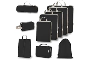 Kovire Compression Packing Cubes for Travel, Set of 10 Expandable Luggage Organizers with Shoe Bag, Lightweight Water-Resista