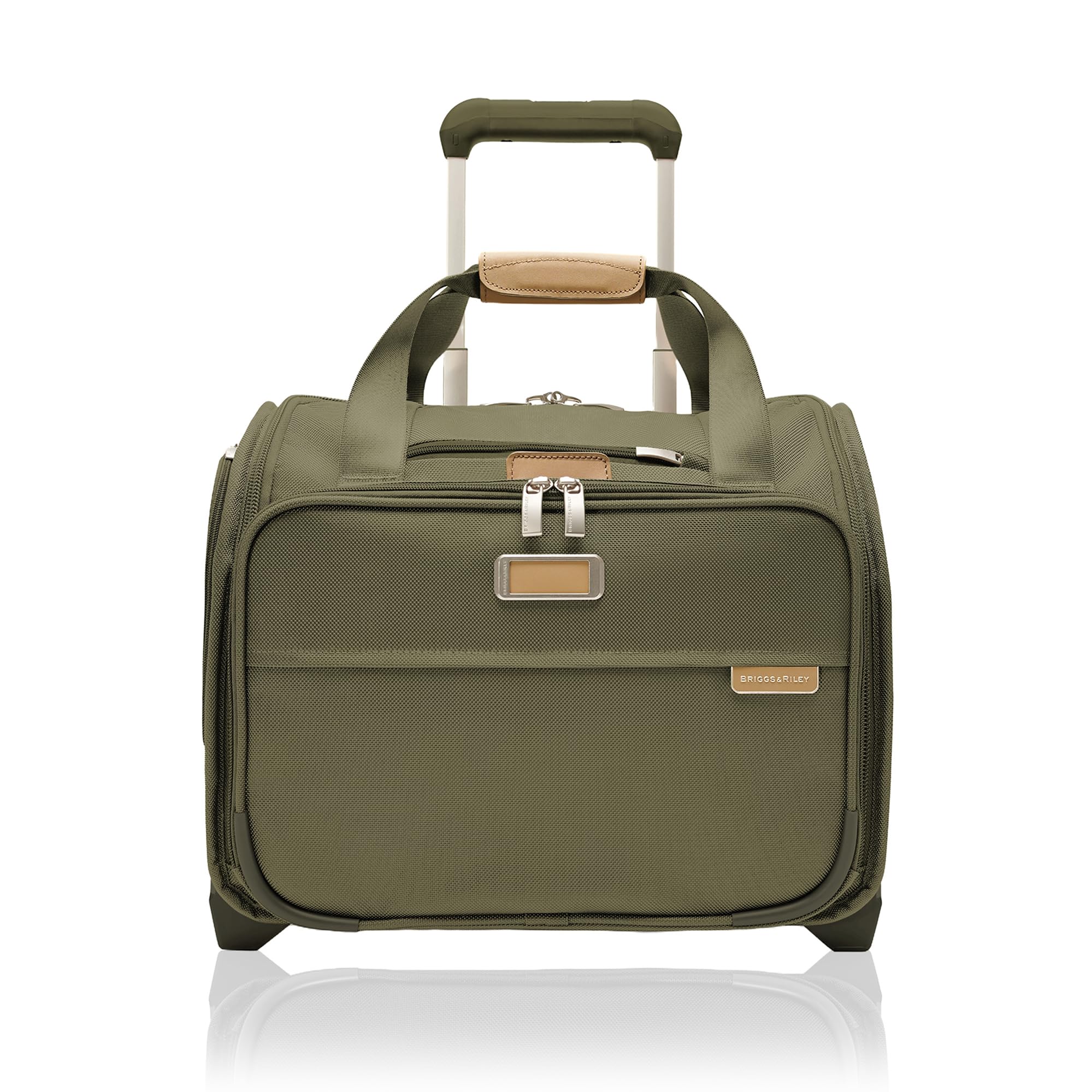 Briggs & Riley 2-Wheel Cabin Bag - Carry On Luggage for Travel, Suitcases with Wheels, Softside Rolling Bag for Men & Women, Interlocking Handle, Self-Repairing Zipper - Baseline Collection, Olive
