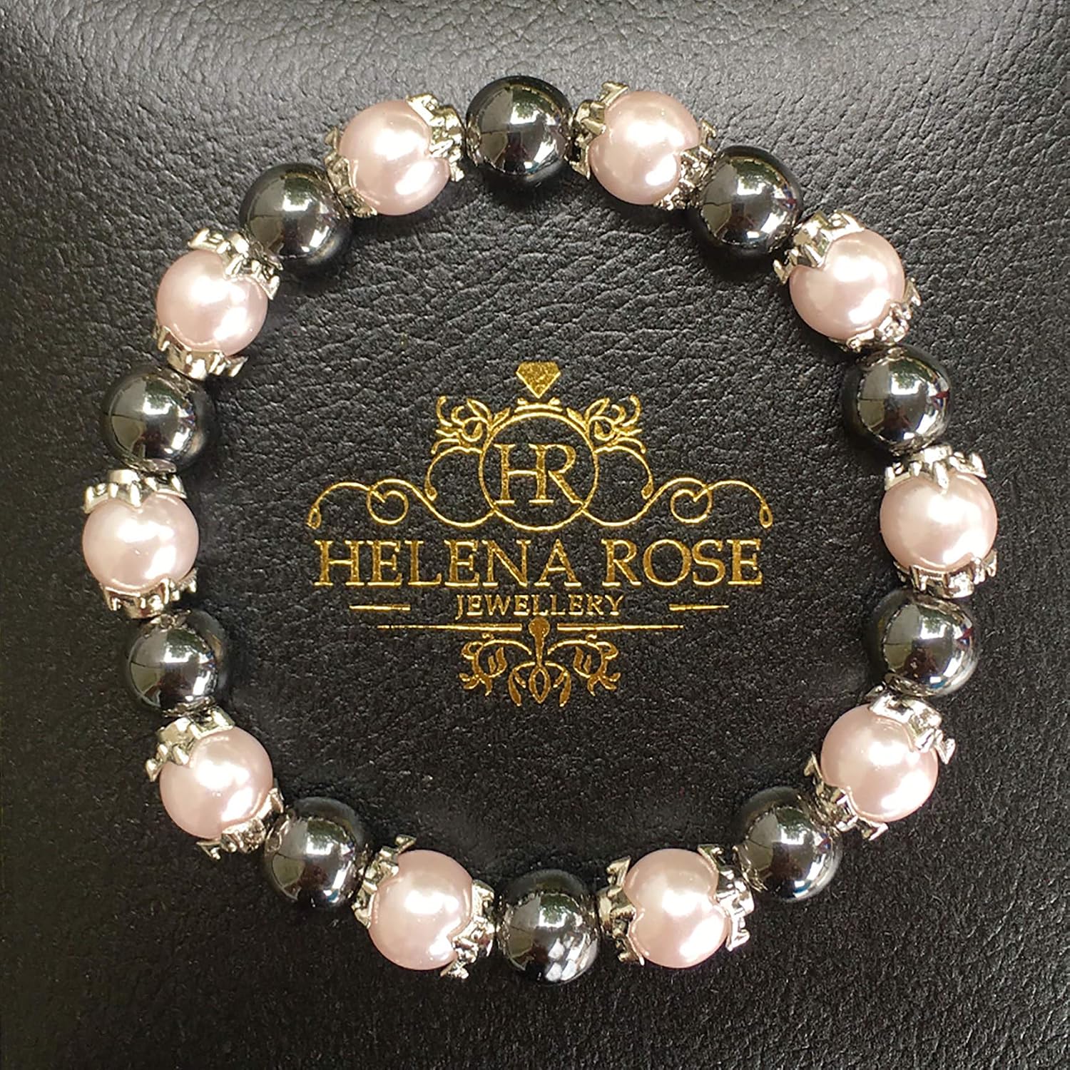 Magnetic Hematite & Faux Pink Pearl Bracelet for Women, Stretch Beaded Fashion Jewellery, Elegant Light-Catching Pearls - Image 3