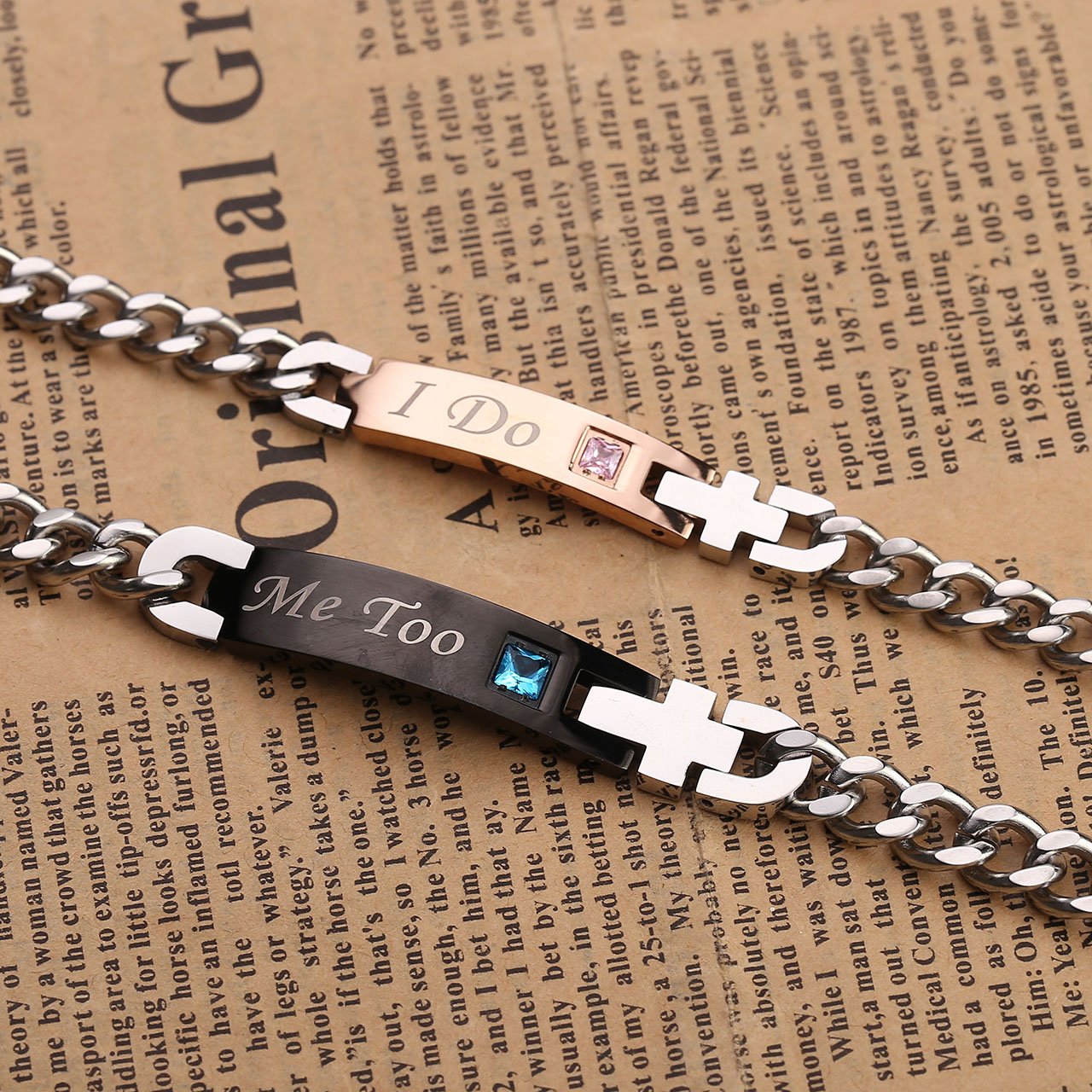 Zysta 1-2pcs His or Hers Matching Set His Beauty Her Beast Stainless Steel Couple Bracelet, Lover Relationship Mens Womens Bracelets