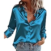 Zeagoo Satin Blouses for Women Casual Long Sleeve Button Down Silk Shirts Dressy Business Work Tunic Top