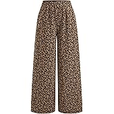 CIDER Women Leopard Print Wide Leg Lounge Pants Sweatpants Elastic Waist Casual Trousers with Pockets