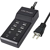 Wyssay USB Charger,50W USB Charging Station with 10-Port (6 USB-A Port & 4 USB-C Port) Compatible with iPhone 15/14/13/12/11/X/8/7/6 Phones, Watch,Tablets, Smartphones Black