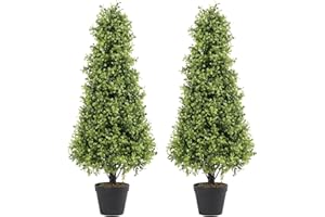 Azoco 3ft Artificial Boxwood Topiary Tree 36in, Faux Topiary Outdoor, Topiary Trees Artificial Outdoor Plants Decor, Set of 2