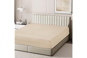 ZAIZAIHOME 100% Egyptian Cotton Fitted Sheet Twin Size Only, 600 Thread Count, 8"-16" Deep Pocket Sateen Weave Bottom Sheet, Soft Breathable Hotel Quality, Foot Side Indicator (Twin, Striped Beige)