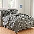 Elegant Comfort 8-Piece Pinch Pleated Comforter Set - All Season Complete Bed in a Bag, Includes 4pc Smart Sheet Set, Bed Skirt, Comforter, Matching Pillowcases and Shams, King/Cal King, Gray