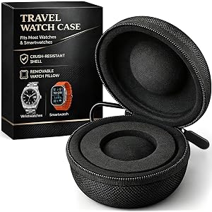 Travel Watch Case for Men: Hard Shell Single Watch Storage Box up to 50mm | Soft Microfiber Interior, Removable Foam, Water-R