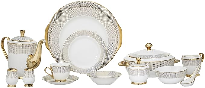 Clay Craft Georgian Ebony Bone China Dinner Set, 76-Pieces, Multicolour