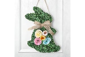Easter Bunny Wreath for Front Door - Wooden Rabbit Hanger with Floral Leaves & Burlap Bow, Rustic Spring Farmhouse Wall Decor