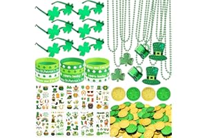 DMIGHT 163Pcs St. Patrick's Day Accessories Party Favor Set, Tattoo Stickers, Necklaces, Bracelets, Shamrock Glasses, lucky Coins for Irish Party Supplies