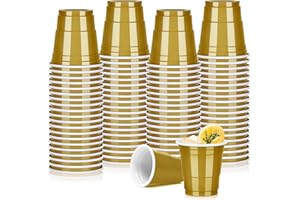 Pineburg 100pack 2oz Disposable Shot Glasses, Gold Plastic Shot Glasses, Mini Disposable Cups for Parties Christmas thanksgiving Valentine's Weddings NewYear's Party Games & Events Supplies(Gold)