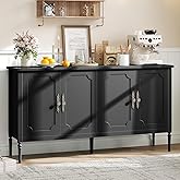 GarveeHome Large Sideboard Cabinet, 59 in Modern Credenza Buffet Table Coffee Bar Wine Bar, Storage Cabinet with Adjustable Shelves for Kitchen, Coffee Bar, Living Room, Black