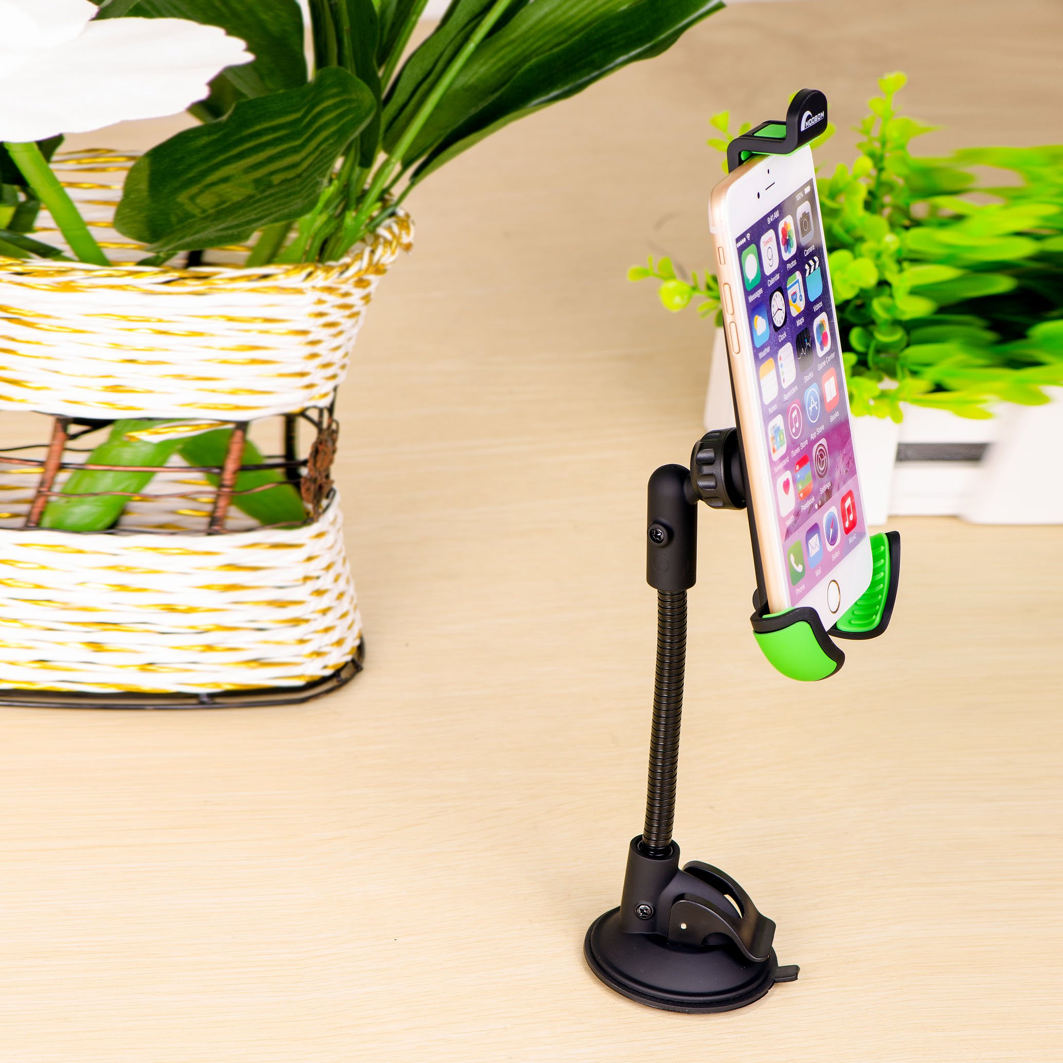 Moobom Car Mount Long Arm Suckers Handsfree Holder With 360 Degree Rotation Suction Cup Cradle on Universal Windowsheild Dashboard for iPhone Samsung Various Smartphones