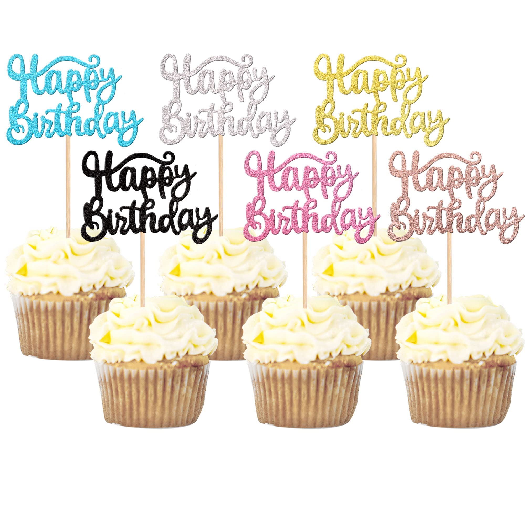 SYKYCTCY 36 Pack Happy Birthday Cupcake Toppers Glitter Celebrating Birthday Cupcake Picks Baby Shower Kids Birthday Anniversary Party Cake Decorations Supplies Colorful โ image 1