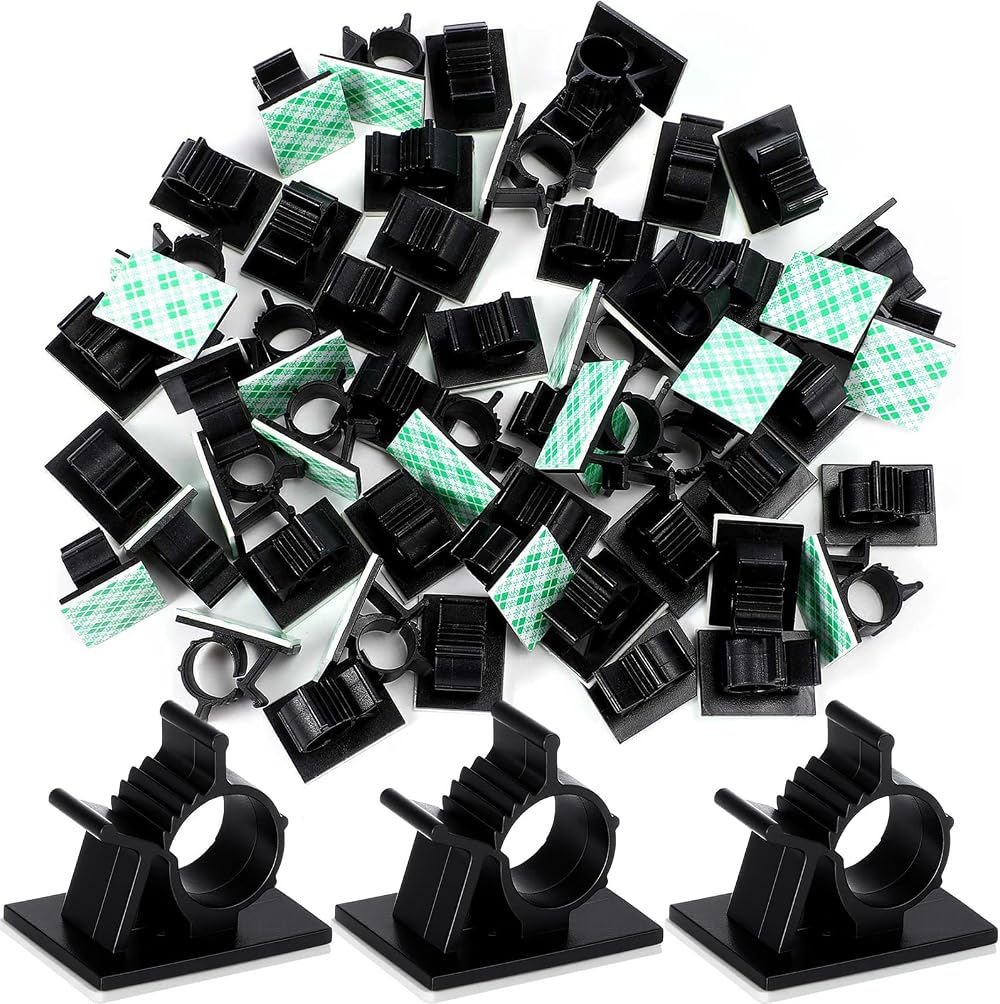 EBOOT Adjustable Black Nylon Cable Clips Organiser Holder Fixer Pack 50