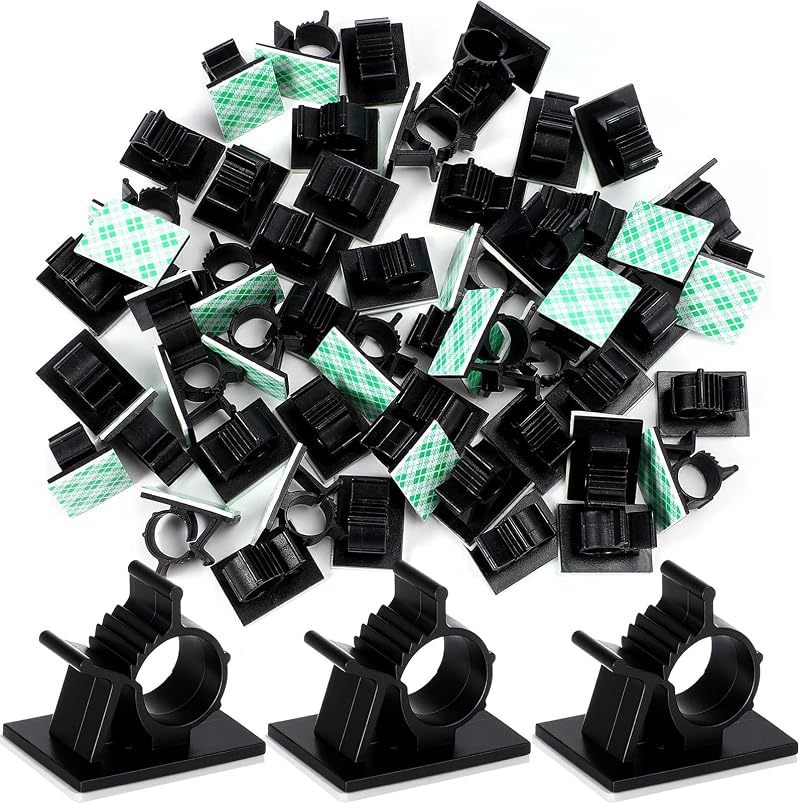 EBOOT Adjustable Black Nylon Cable Clips Organiser Holder Fixer Pack 50
