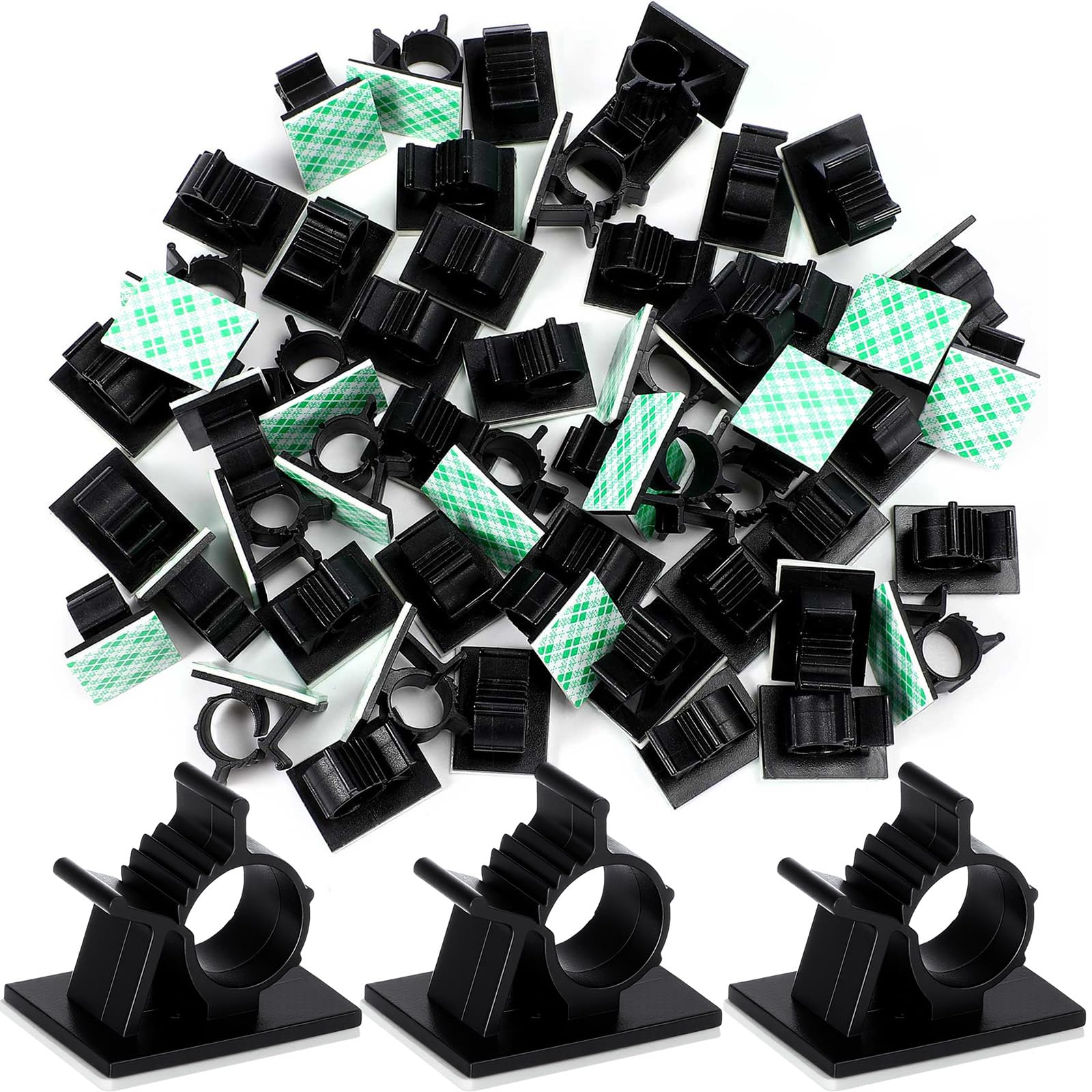 Adjustable Adhesive Nylon Wire Cable Clips Clamps – Black (Pack of 50)