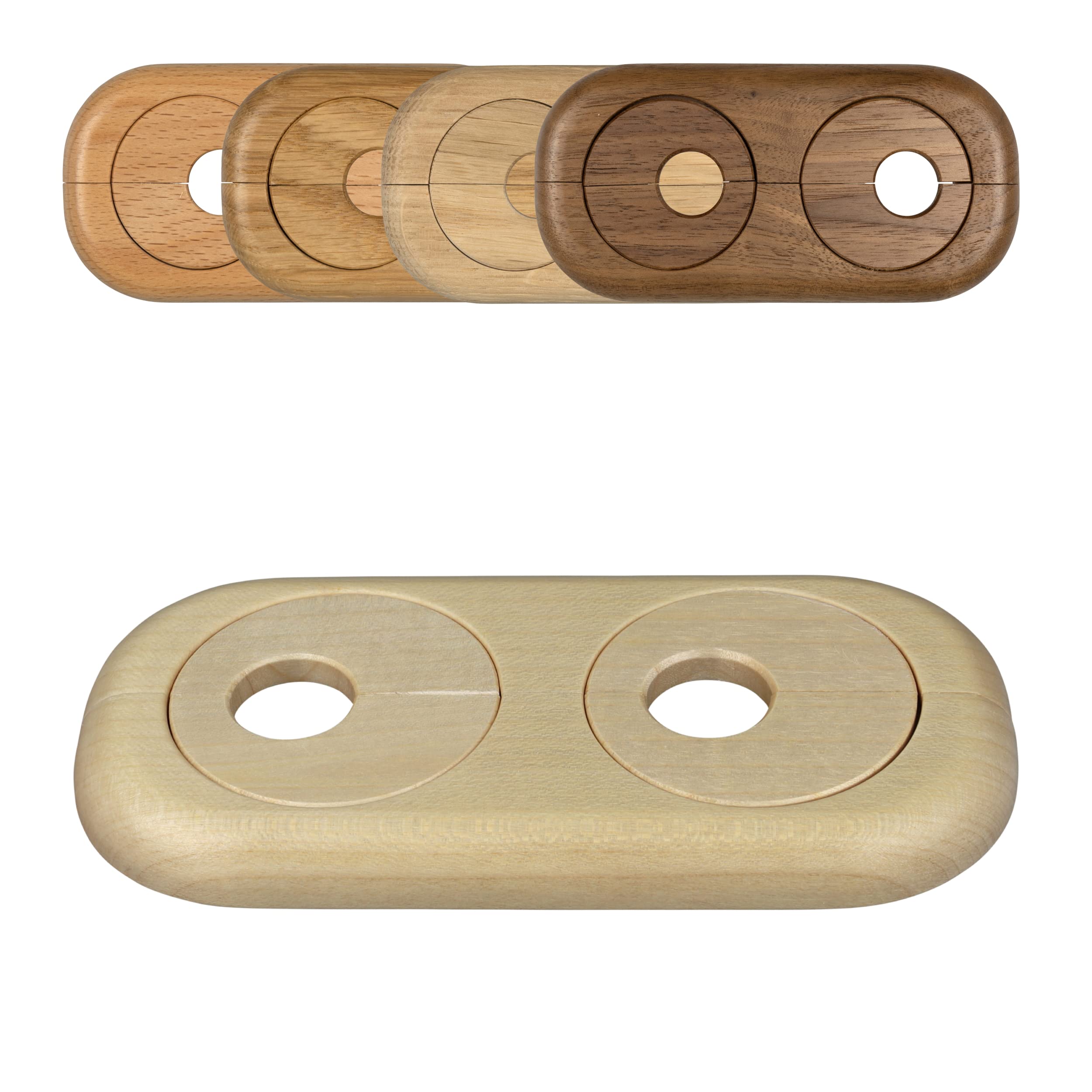 FUX 3 Radiator Pipe Covers Double Collars 19mm Maple Wood - Heater Covers - Variable Spacing 41-66mm