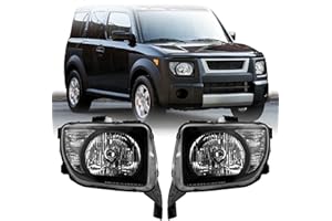 USR UNIQUE STYLE RACING 03-08 YH1/YH2 SUV Headlight – Front Head Lamps (Left + Right) Pair - Compatible with 2003-2008 Honda Element SUV All Models/LX/EX (BLACK HOUSING with CLEAR TURN SIGNAL)