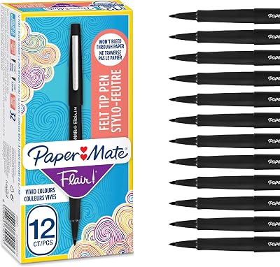 Paper Mate Flair Felt Tip Pens Medium Point 0.7 mm Black 12 Count