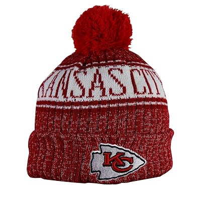 KC CHIEFS Adult Winter Knit Beanie Hat With Removable Pom Pom One Size Fits Most Multicolor