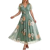 ANRABESS Women Summer Floral Maxi Dress Short Sleeve Boho Flowy Tulle Beach Vacation Wedding Guest 2026 Party Long Dresses