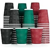 MUCHII 12 oz Paper Coffee Cups, 120 Count Multicolor Disposable Insulated Ripple Paper Cups for Tea Hot Chocolate